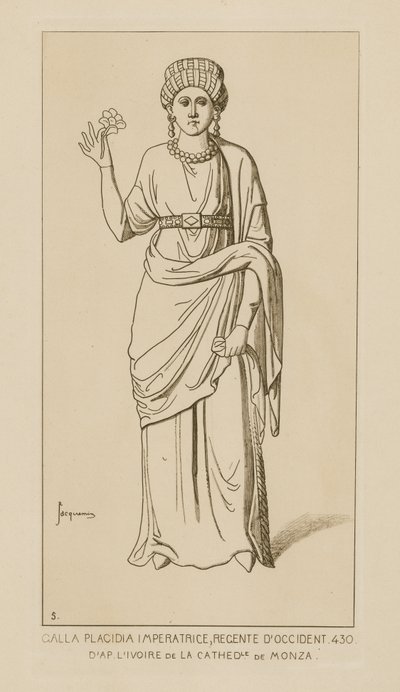 Galla Placidia, Empress, Regent of the West, 430. From the Ivory of the Cathedral of Monza by Raphael Jacquemin